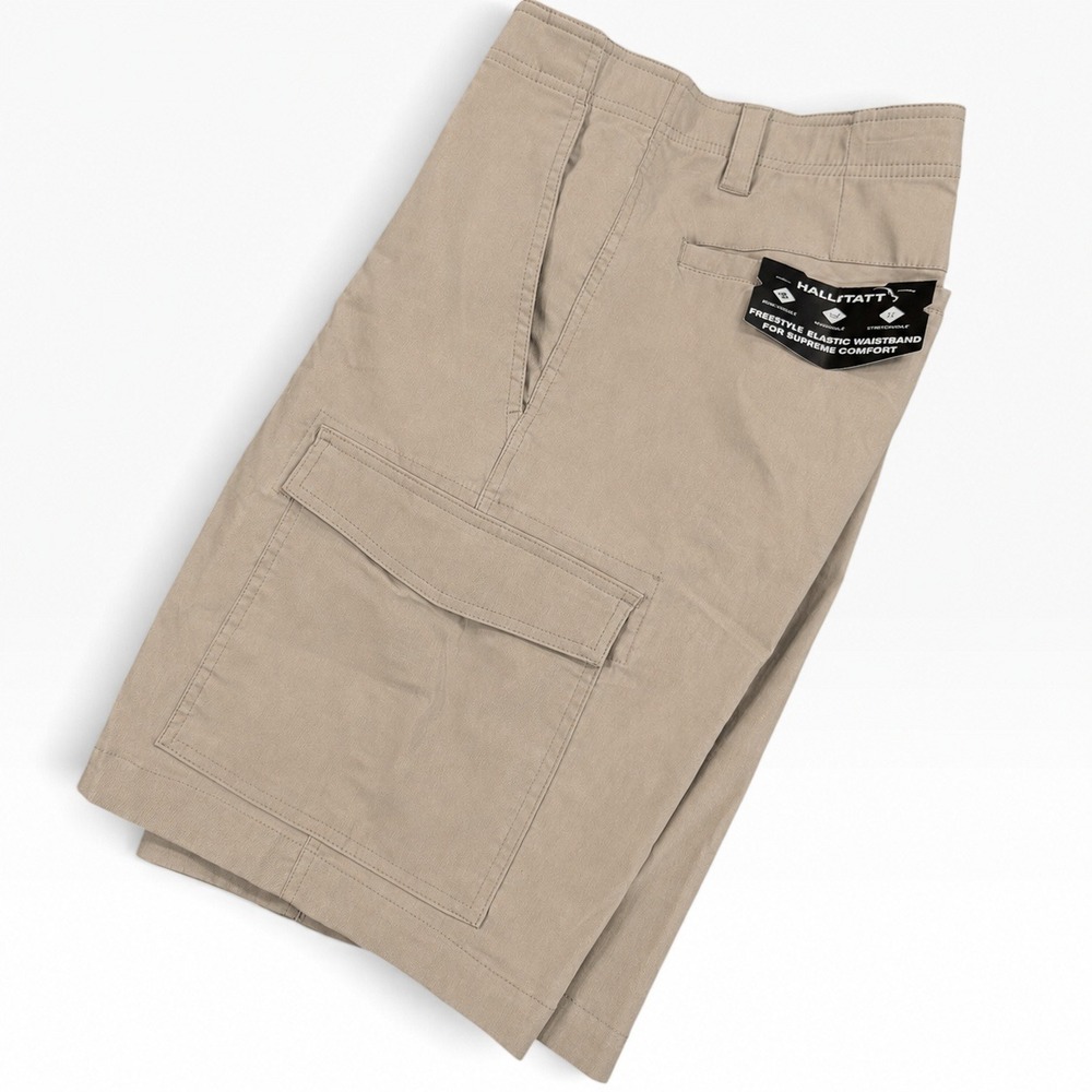 HALLSTATT Free Style Waist Cargo Shorts Mens 36 Khaki Comfort Stretch Casual